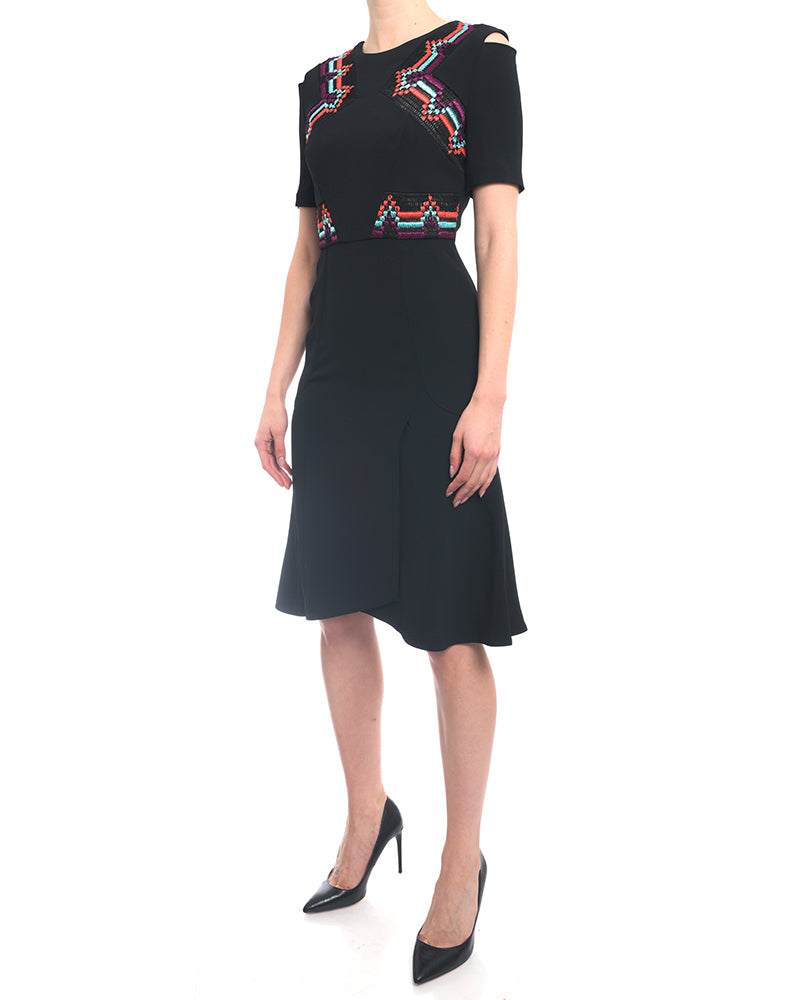 Roland Mouret Black Cold Shoulder Dress w Embroidery - 4