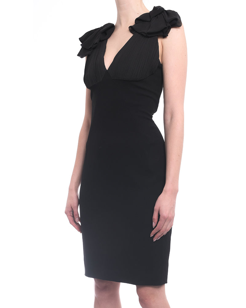 Balenciaga Black Rayon Dress with Silk Bows at Shoulders - 8