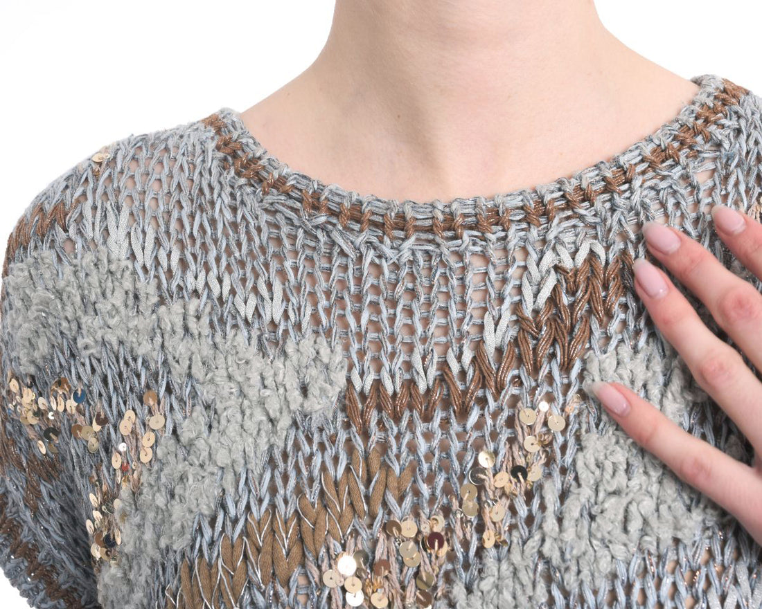 Brunello Cucinelli Light Grey and Copper Knit Sweater - M