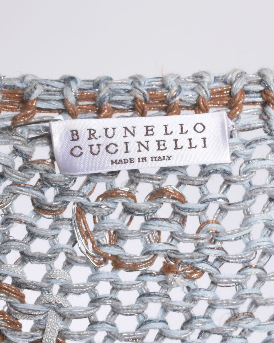 Brunello Cucinelli Light Grey and Copper Knit Sweater - M