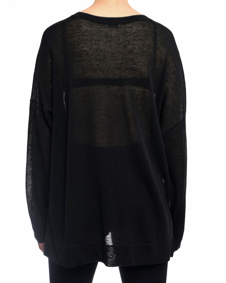 Brunello Cucinelli Black Oversize Sheer Knit Bead Sweater - M