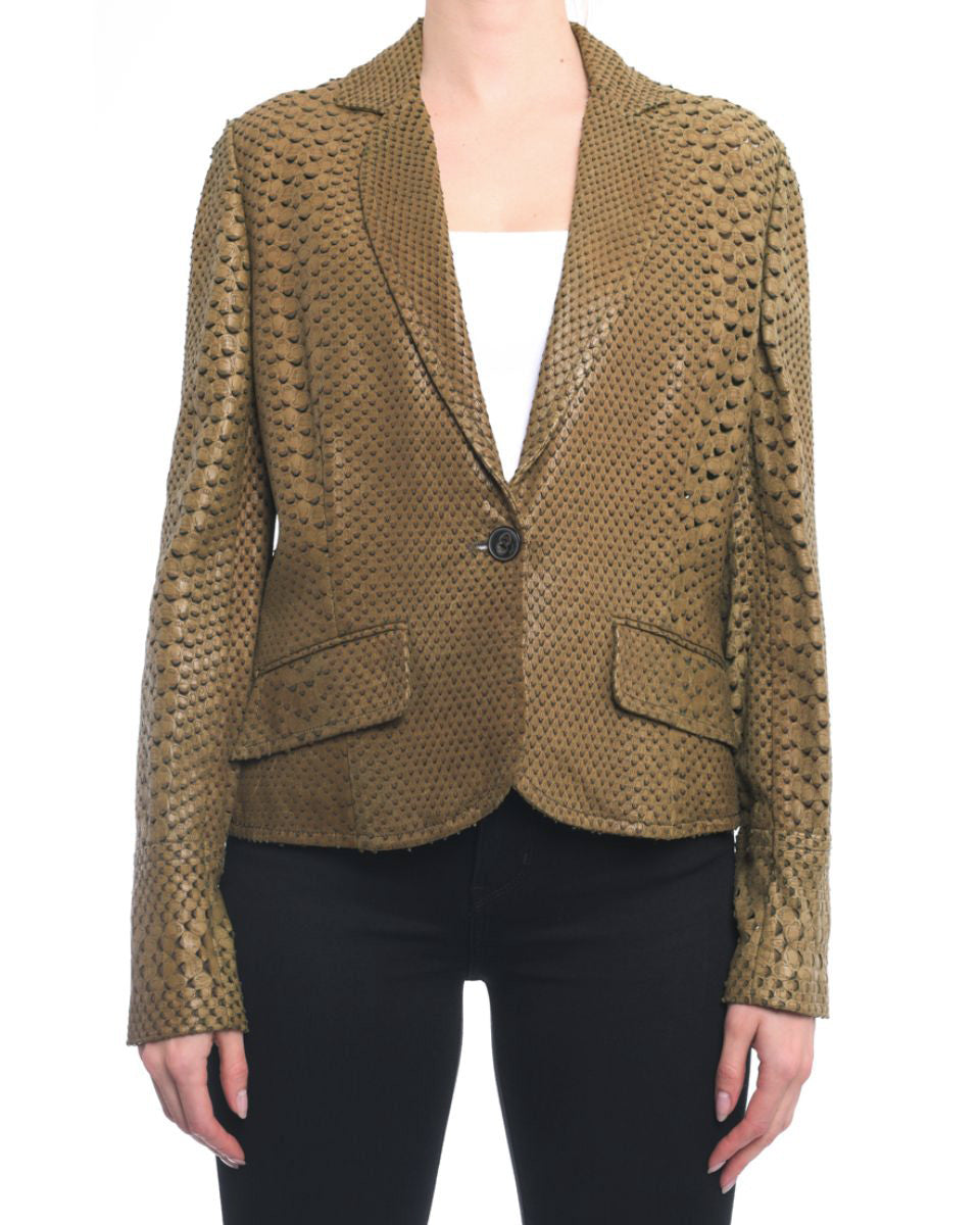 Christian Dior Olive Faux Python Perforated Leather Jacket - 8