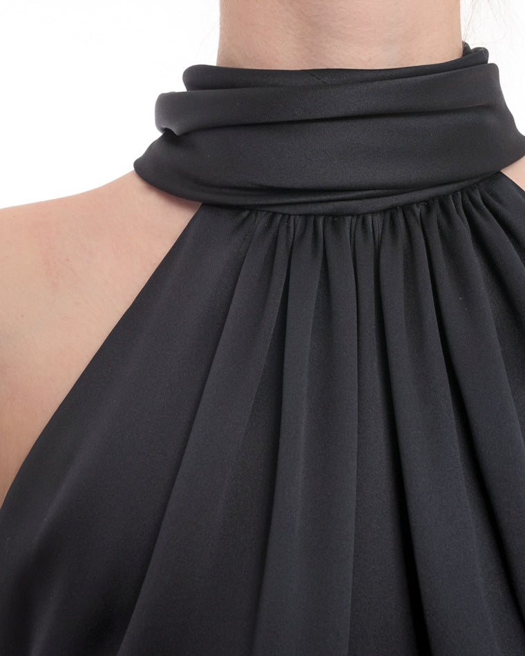 Yves Saint Laurent Haute Couture Black Silk Satin Halter Gown 