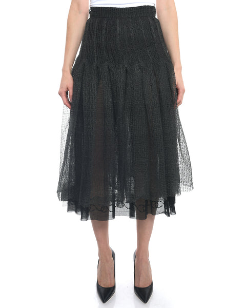 Chanel 11P Black Mesh Tulle Midi Skirt with CC Embroidery - 4 – I MISS ...