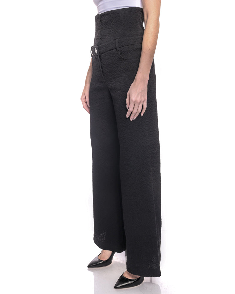Chanel 2016 Resort Runway Black Wide Leg High Waist Cincher Pants 36