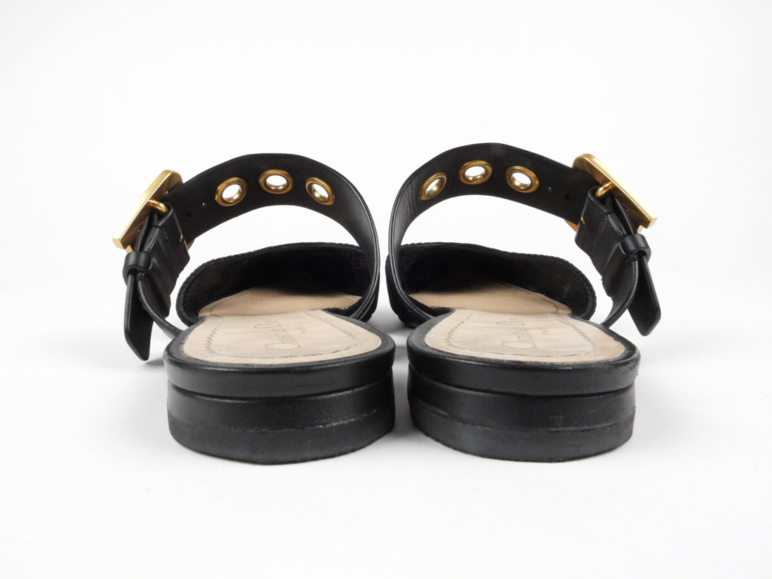 Dior D-Dior Black Technical Fabric and Leather Flat Mules - 39