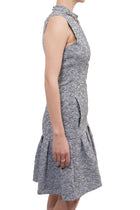 Erdem Grey Striped Floral Textured Sleeveless Nena Dress with Rhinestone Neck