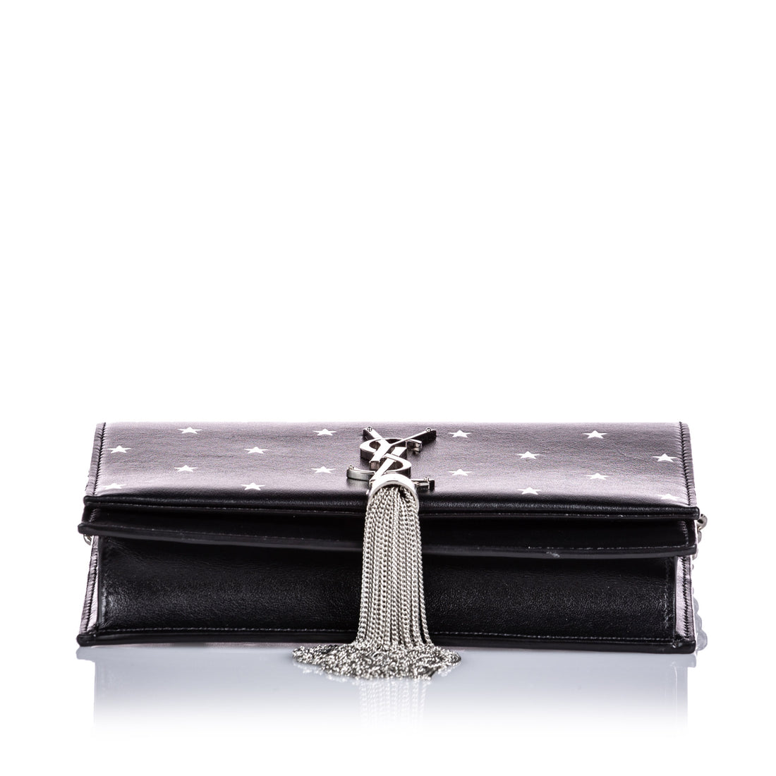 Saint Laurent Black Leather and Silver Star Kate Wallet on Chain