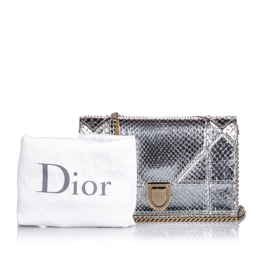 Christian Dior Chain Shoulder Bag Diorama Women's Silver Patent Leather  M0421PSMK1090 Beads