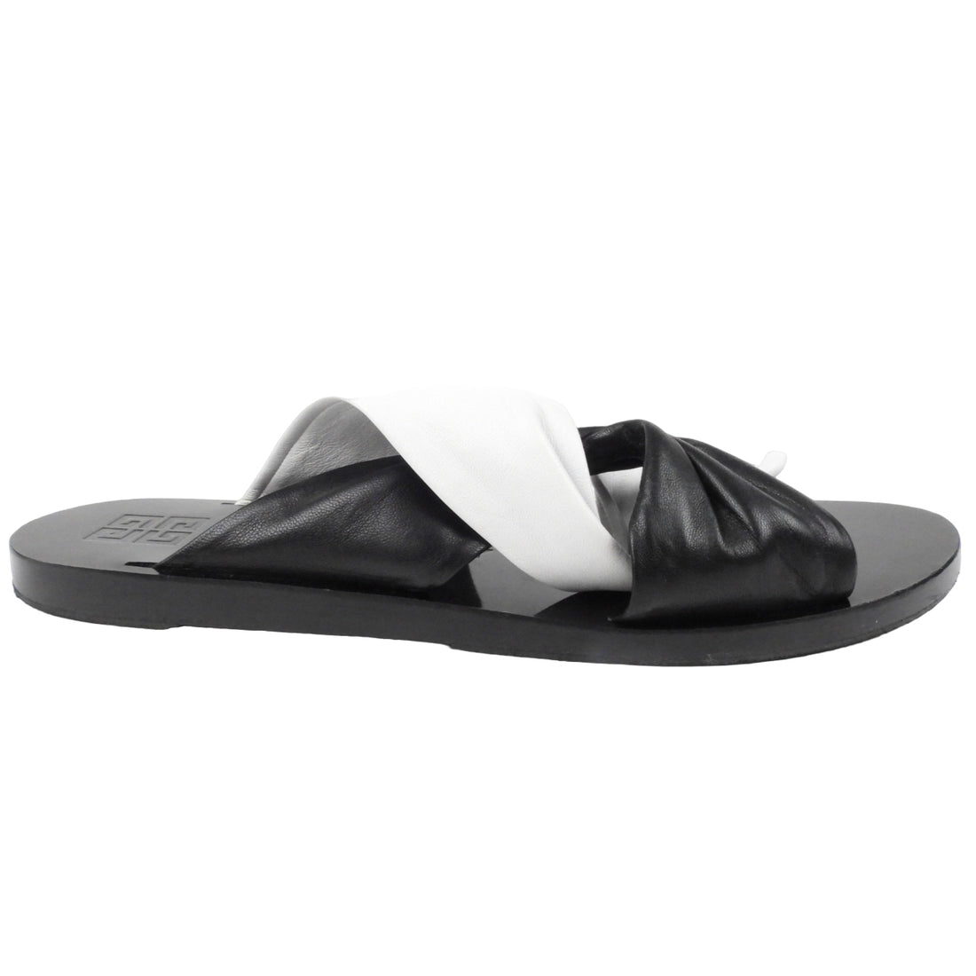Givenchy Black and White Twisted Leather Flat Sandals - 40.5