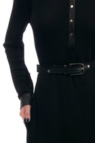 Gucci Black Knit Jersey Belted Dress with Leather trim