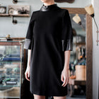 Gucci Black Stretch Crepe Dress with Leather Cuffs and Collar