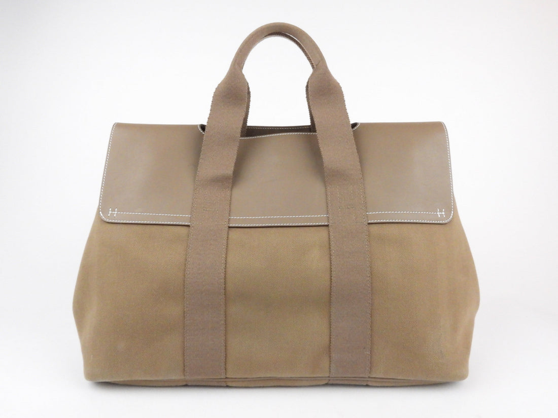Hermes Khaki Canvas and Leather Valparaiso MM Tote Bag