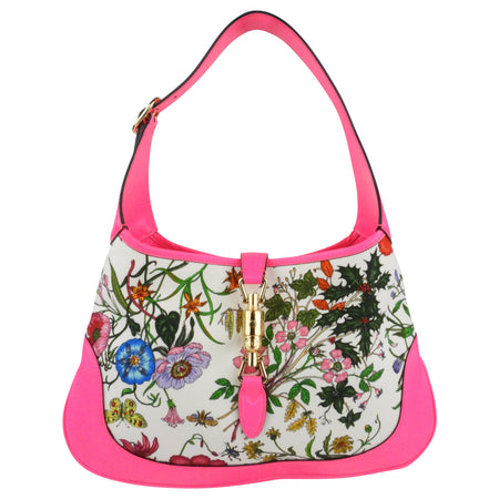 Gucci Hot Pink Flora Canvas Medium Jackie Hobo Shoulder Bag