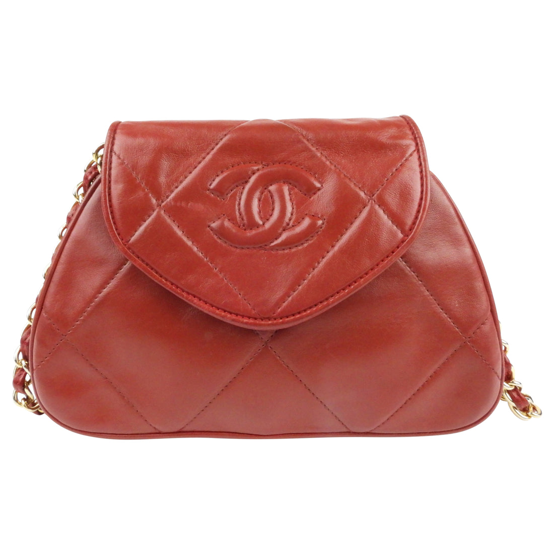 Chanel Vintage Red Quilted Lambskin Mini Flap Shoulder Chain Bag
