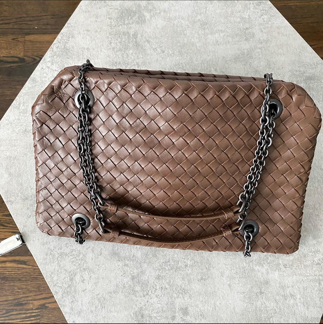 Bottega Veneta Brown Intrecciato Leather Duo Bag
