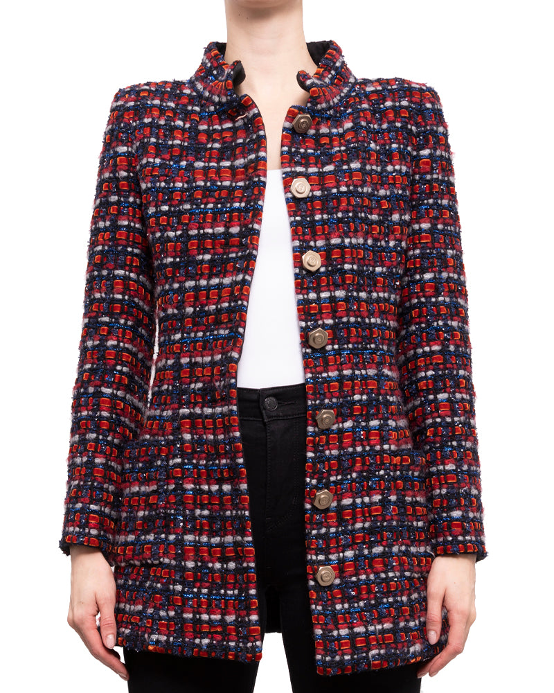 Chanel Pre-Fall 2018 Red and Blue Chunky Tweed Jacket - 38