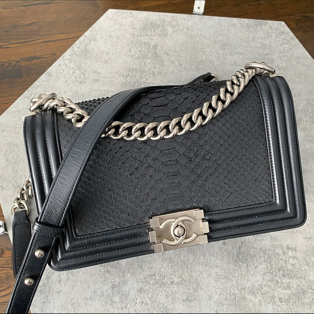 Chanel Python Exotic Mini Chanel Black Leather and Exotic Python Medium Boy Bag – I MISS YOU VINTAGE