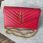 Saint Laurent Red Chevron Monogramme Chain Wallet