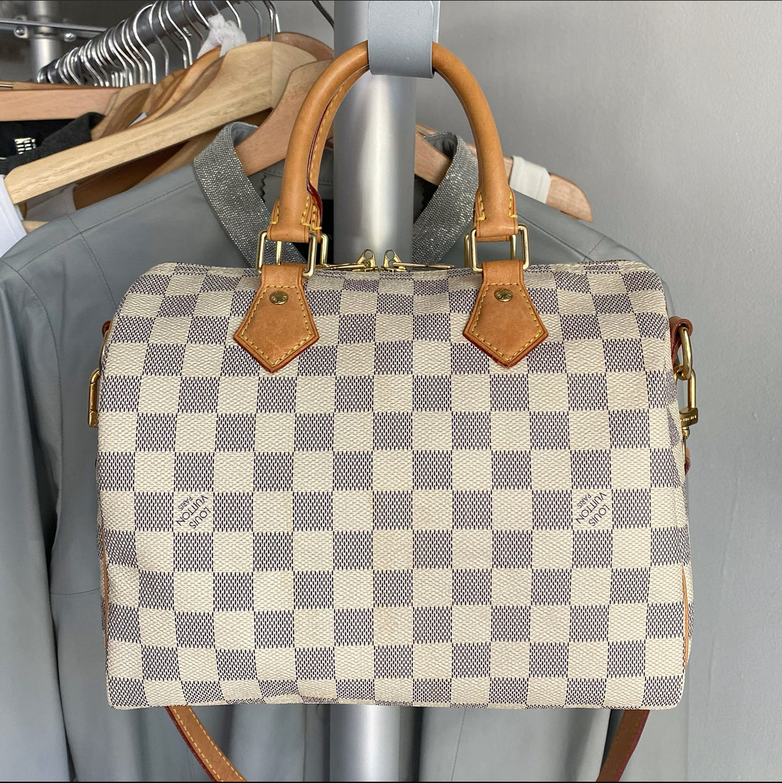 Louis Vuitton Damier Azur Speedy 25 Bandouliere Bag – I MISS YOU