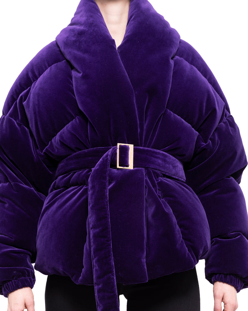 Alexandre Vauthier Purple Velvet Down Puffer Coat - S
