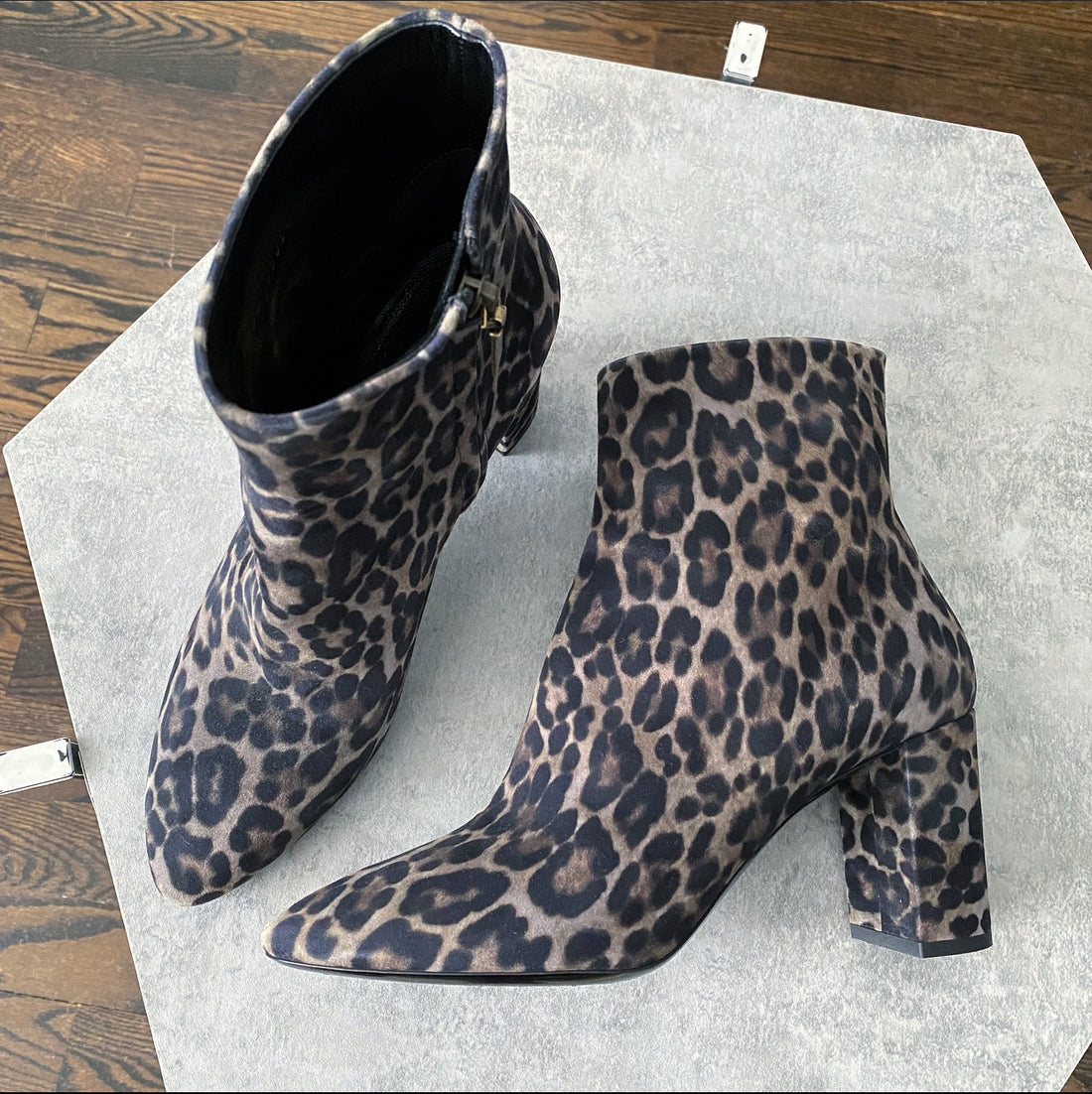 Saint Laurent Dark Slate Grey Leopard Pattern Ankle Boots - 9.5