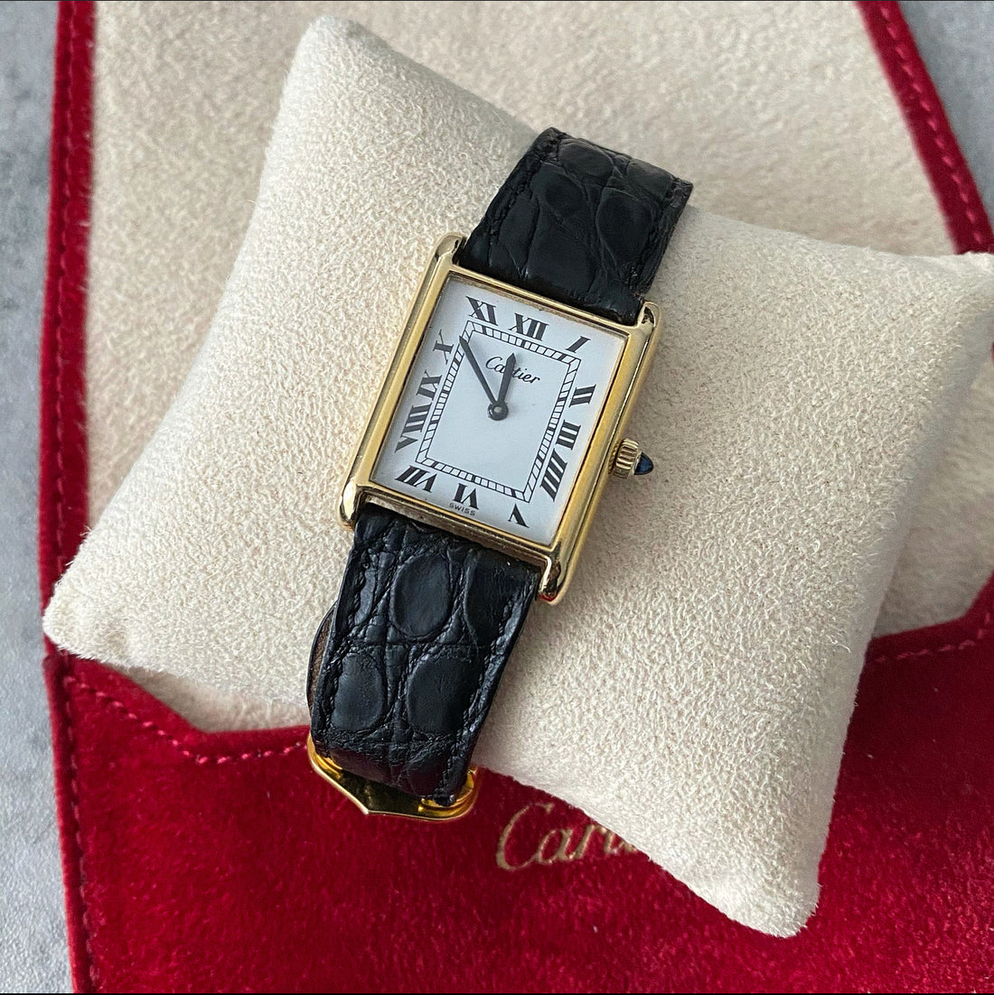 Cartier Vintage 1980's Tank Watch with Black Strap