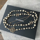 Chanel 14V Pearl and Camelia CC Long Single Strand Necklace