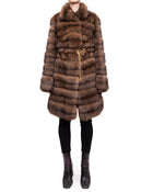 Fendi Russia Dark Sable Fur Coat with Gold Chain Belt - 6