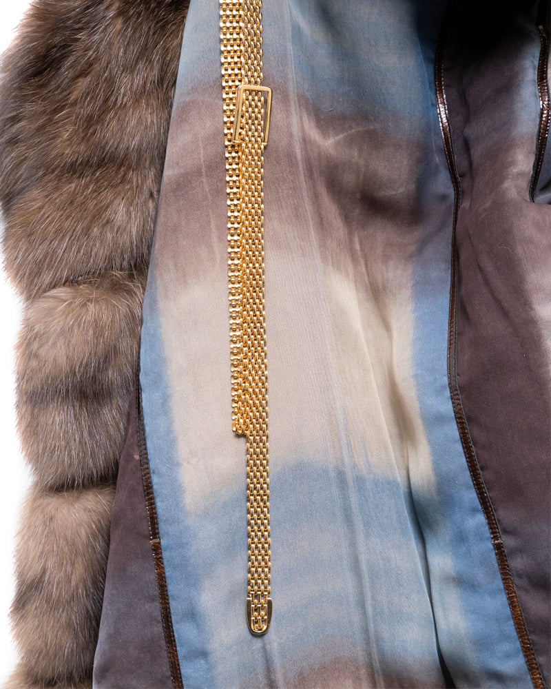 Fendi Russia Dark Sable Fur Coat with Gold Chain Belt - 6