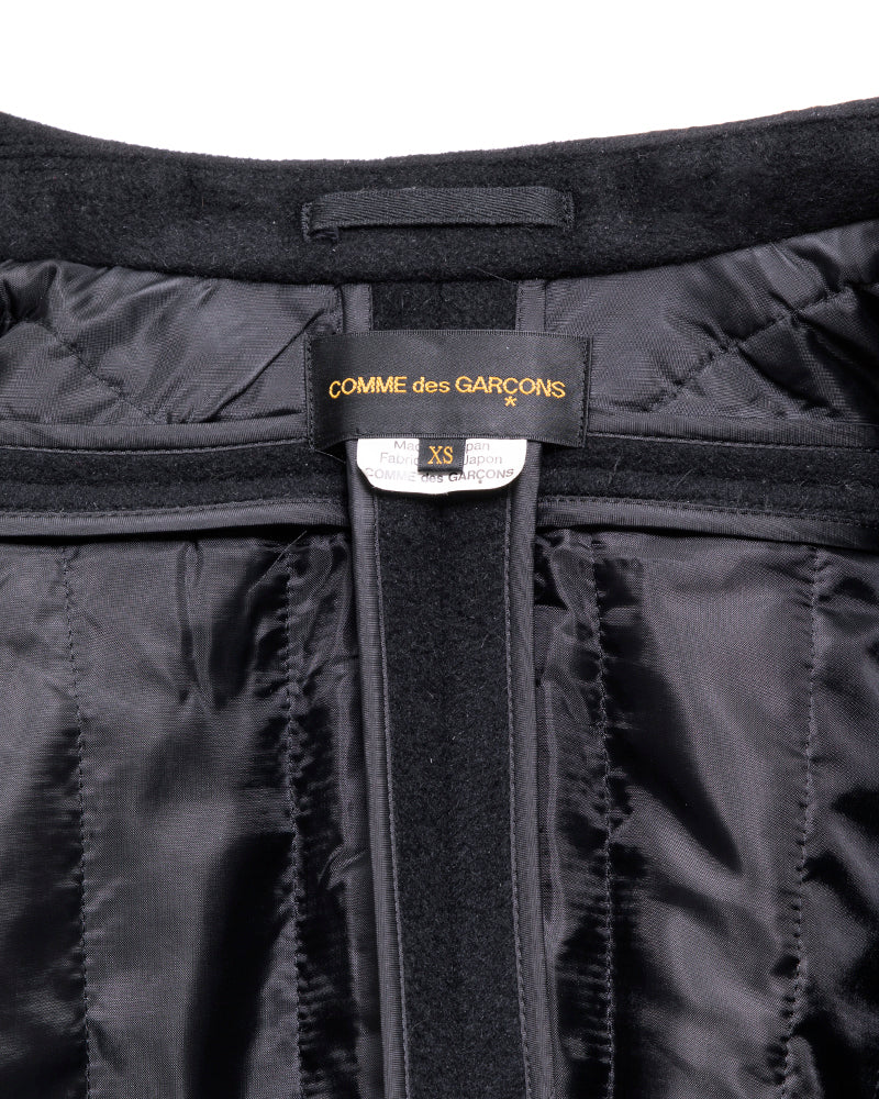 Comme des Garcons Black Wool Flare Coat with Ruffle Trim - S