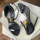 Tom Ford Black Leather Padlock Sandal Heels - 38