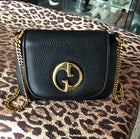 Gucci 1973 Black Small GG Logo Leather Crossbody Bag