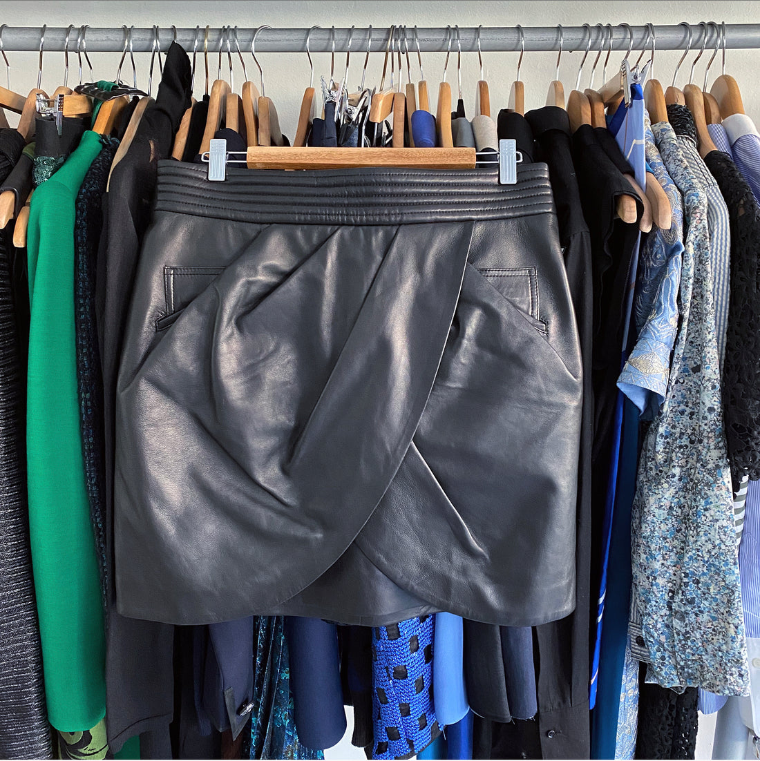 Balmain Black Leather Wrap Short Mini Skirt - 12