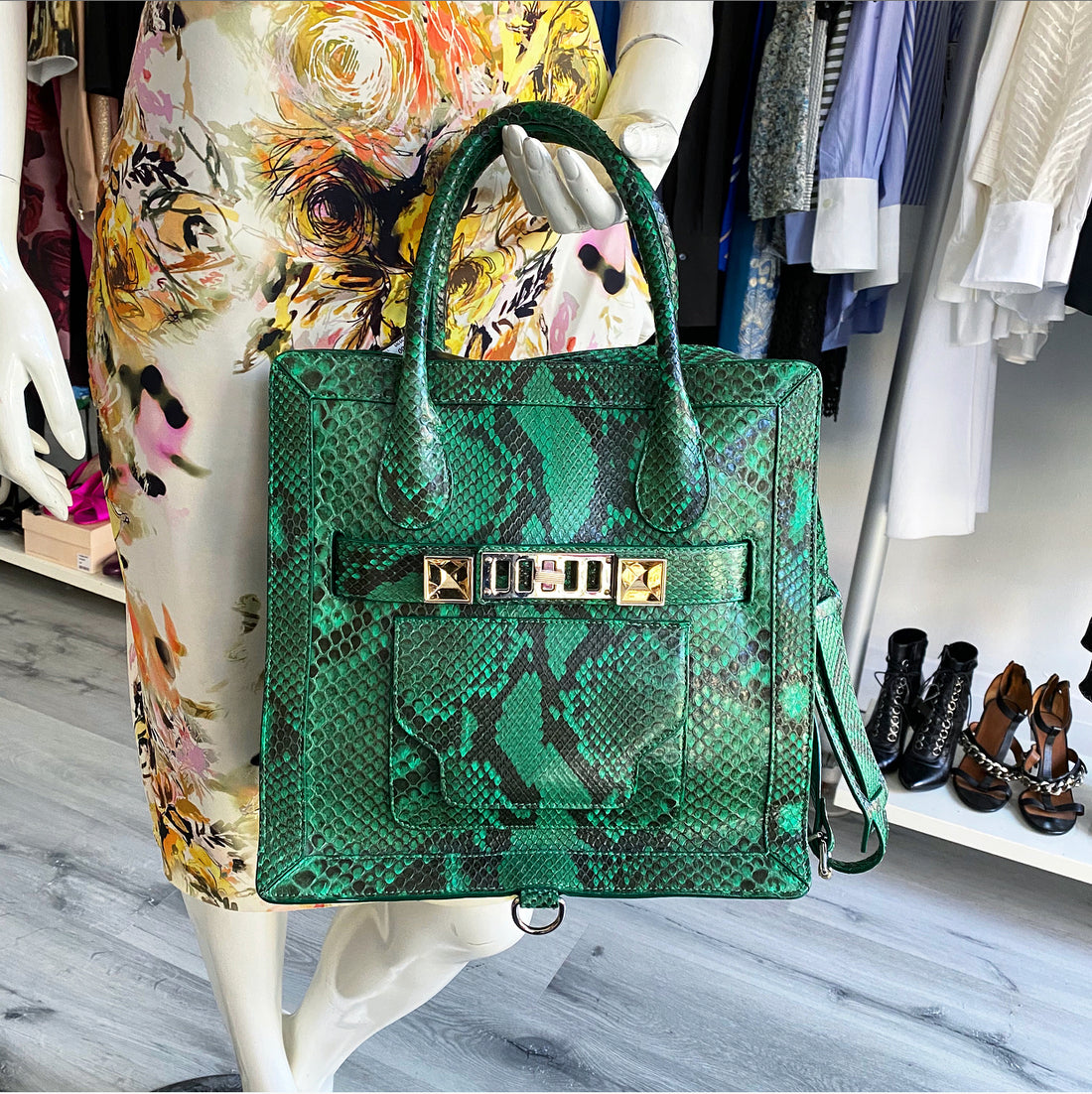 Proenza Schouler Green Python PS11 Highlighter Tote Bag