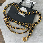 Chanel 95A Vintage Gold and Black Leather Chain Coin Belt