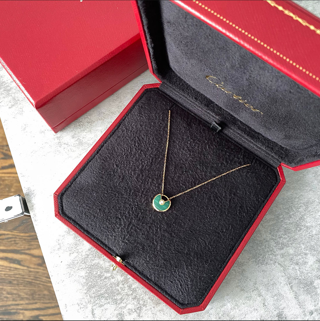 Cartier Amulette de Cartier 18k Gold with Diamond and Malachite Necklace