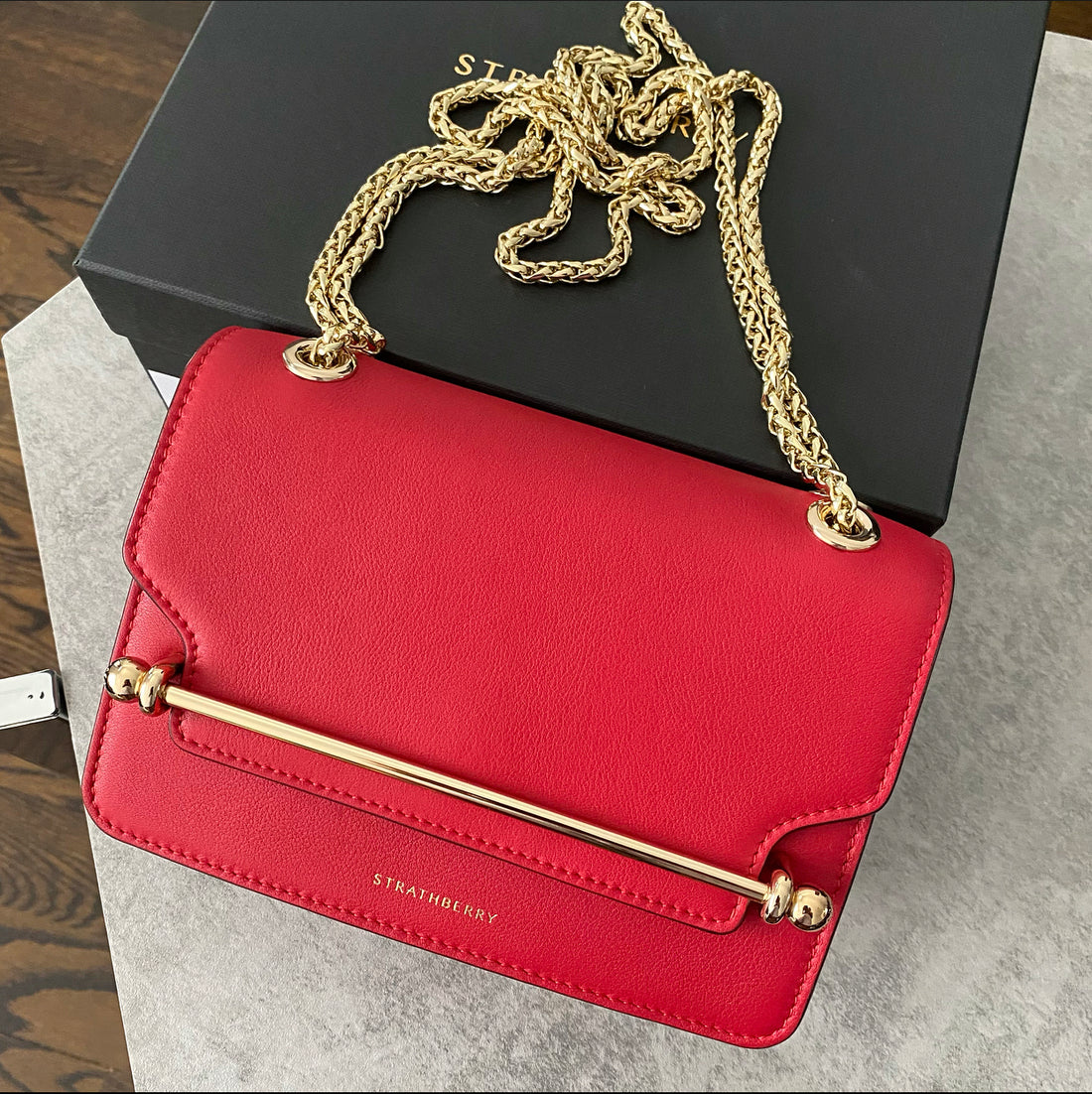 Strathberry Ruby Red East West Mini Crossbody Bag