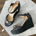 Dolce & Gabbana Black Espadrille Wedge Crystal Sandals - 8