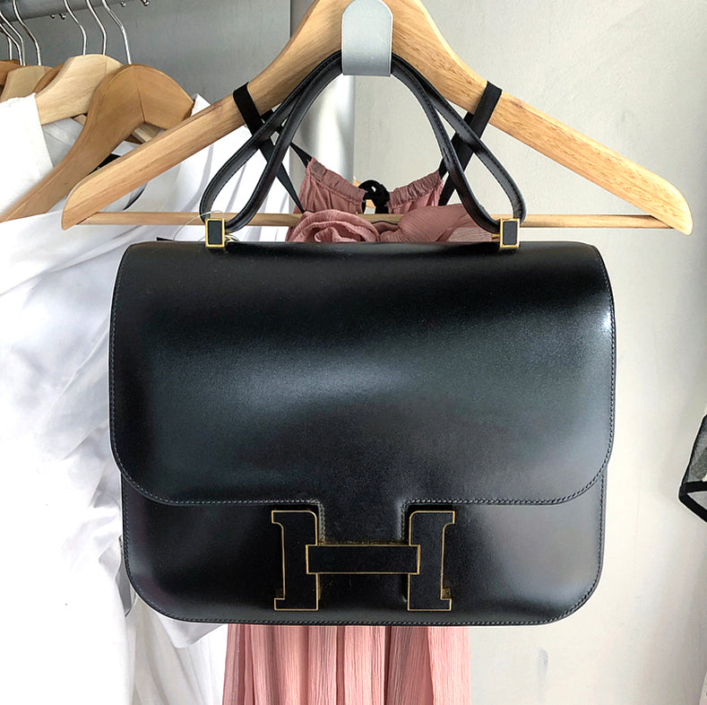 HERMES 'Constance' vintage bag in Black box leather - VALOIS