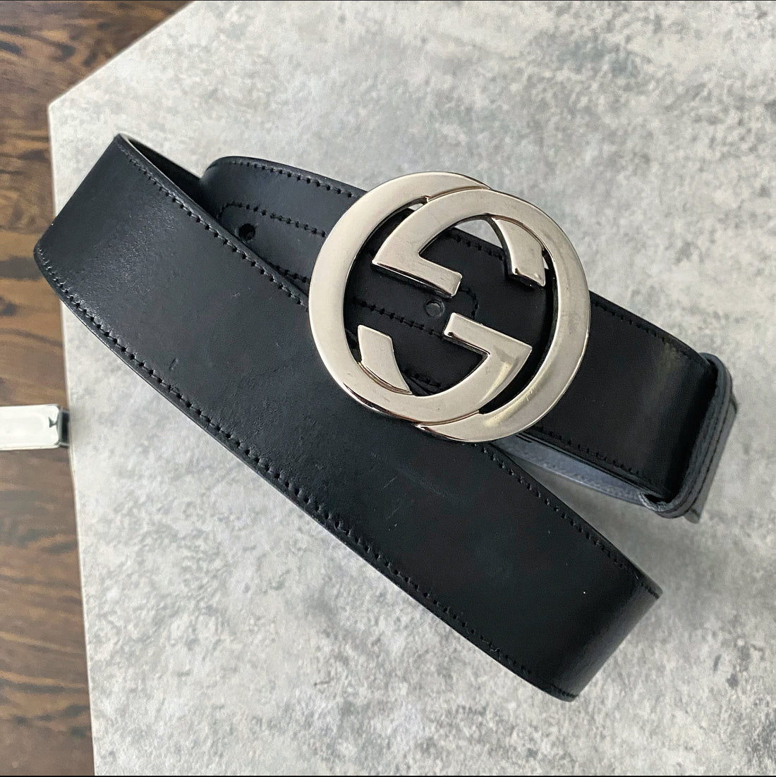 Gucci Interlocking G Black Leather Belt - 95 / 38
