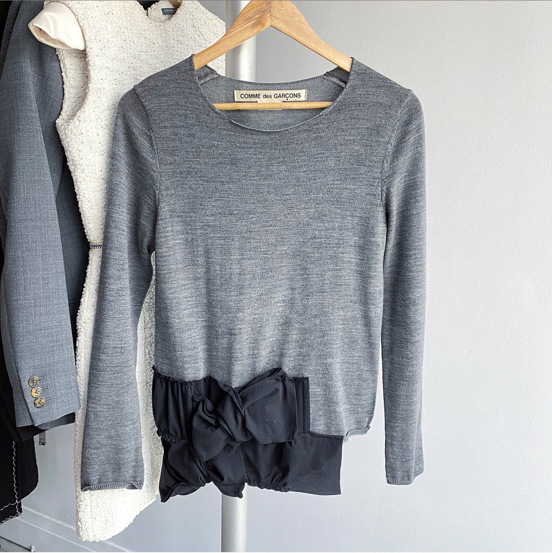 Comme des Garcons Grey Wool Knit Top with Black Detail - S