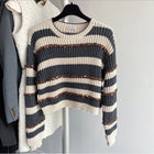 Brunello Cucinelli Grey Ivory Striped Sequin Crop Sweater - S