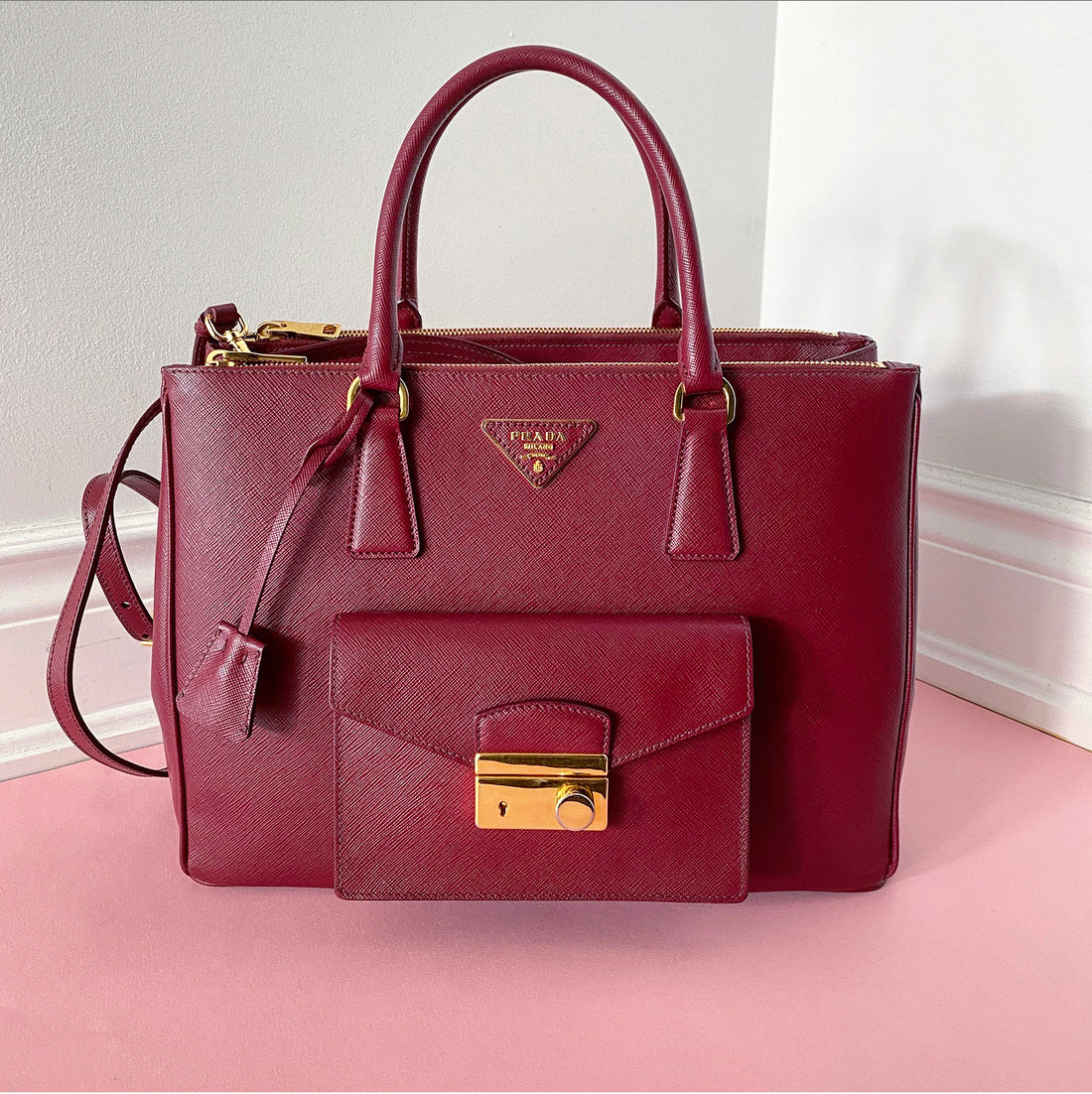 Prada Vintage - Large Saffiano Lux Galleria Double Zip Tote Bag - Pink -  Leather Handbag - Luxury High Quality - Avvenice