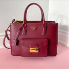 Prada Red Cerise Saffiano Lux Galleria Double Tote Bag with Front Pocket