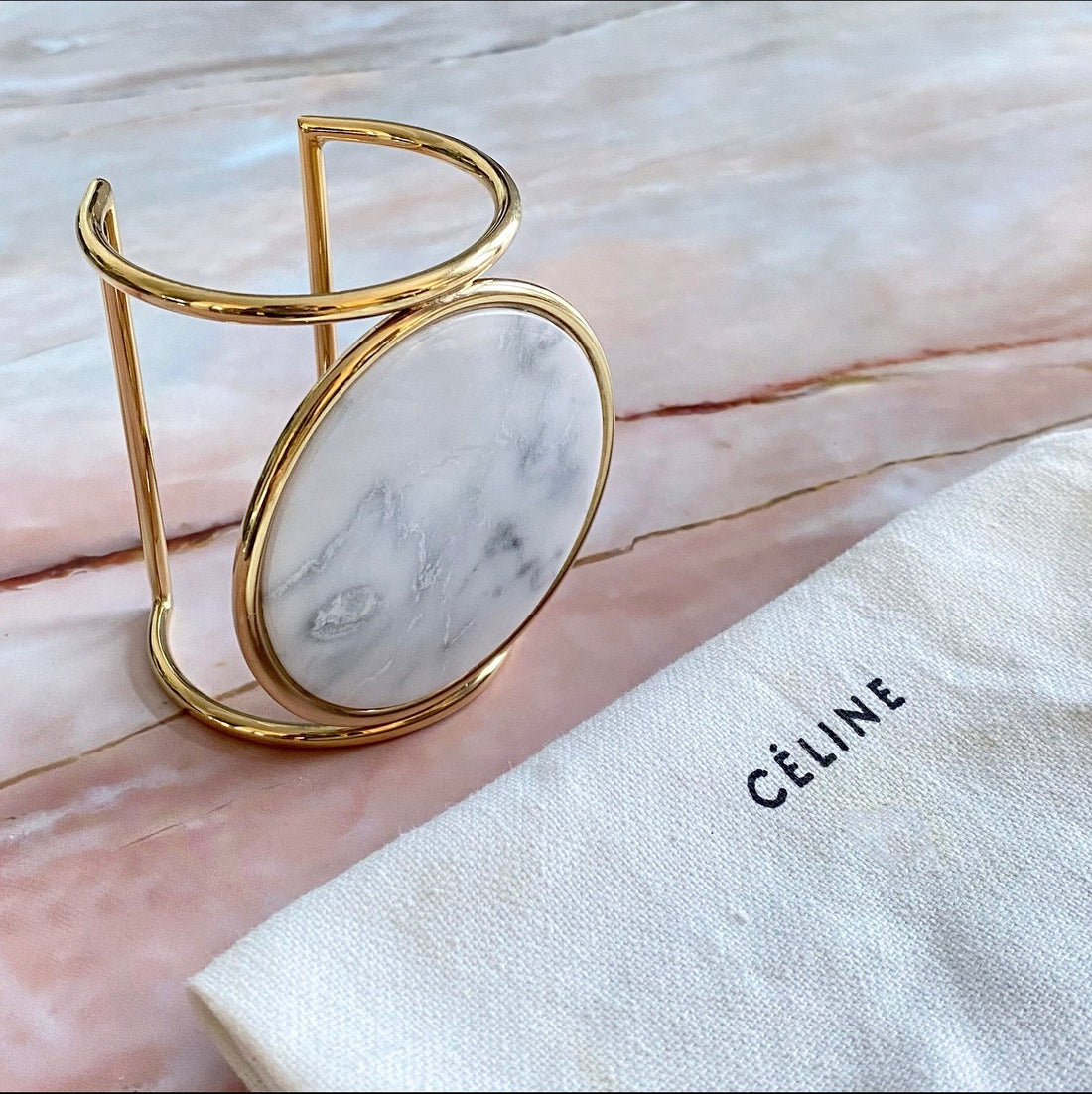 Celine Phoebe Philo Marble and Gold Geometric Cuff Bracelet 