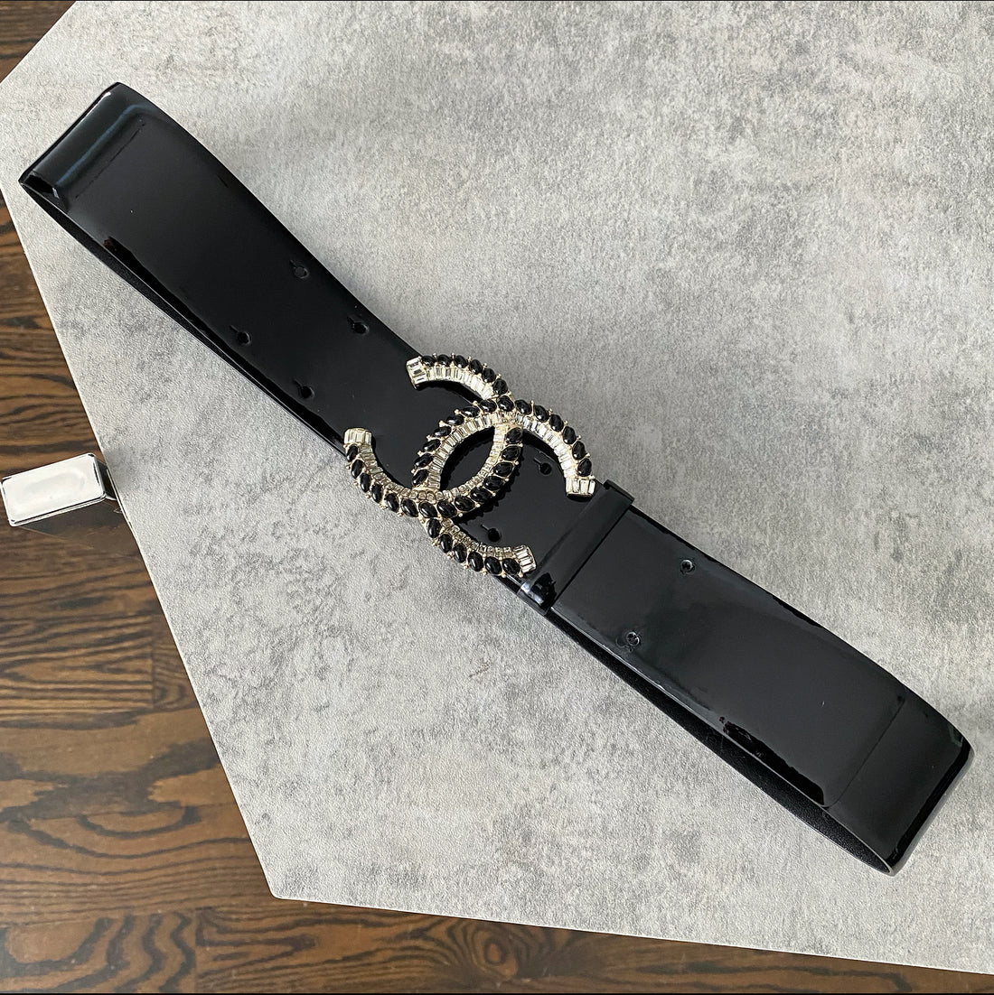 CHANEL-CoCo-Mark-Buckle-Leather-Belt-Black-85/34-08C