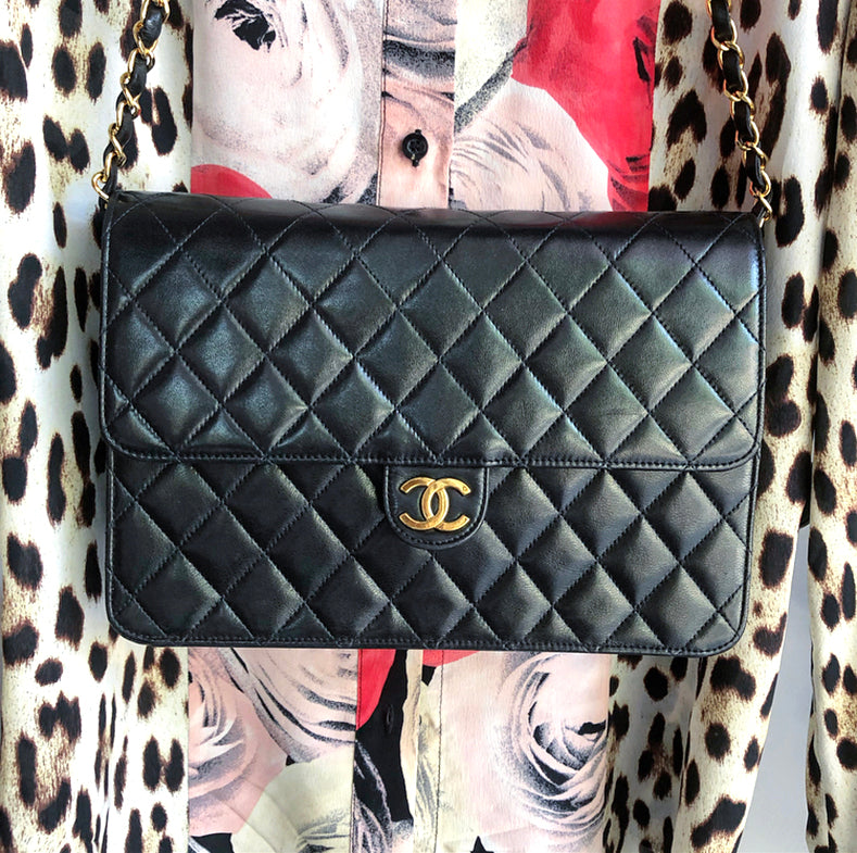 Chanel Vintage 1991 Black Lambskin Leather Quilt Flap Bag w box – I MISS  YOU VINTAGE