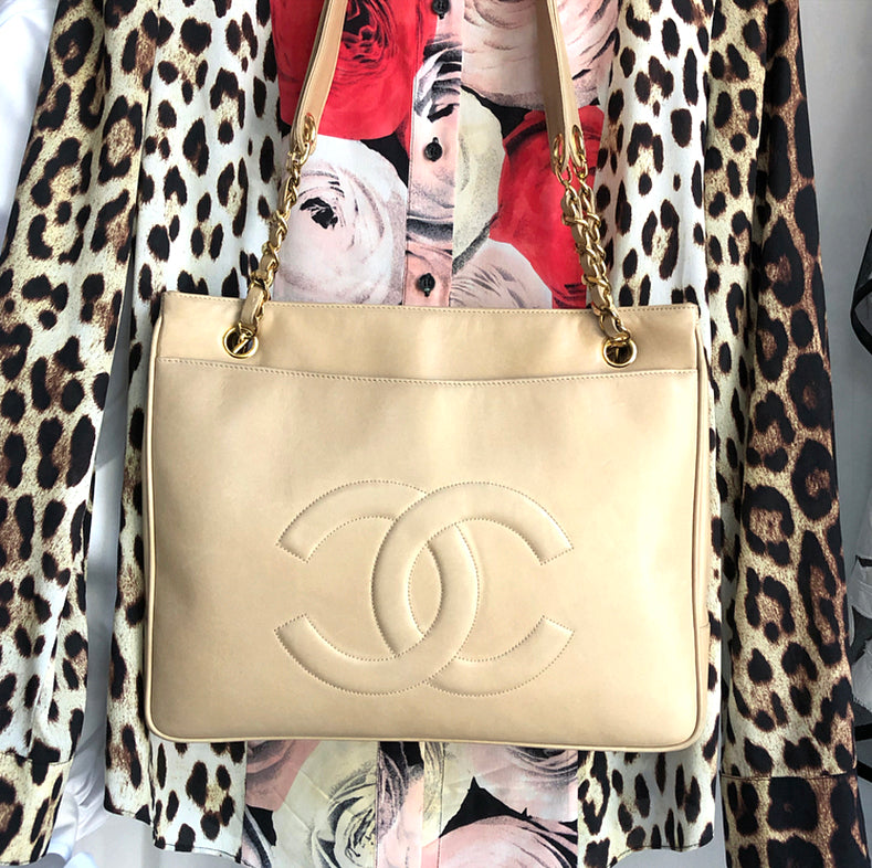 Vintage cc chain leather tote Chanel Beige in Leather - 26081619