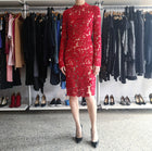 Erdem Fall 2015 Red Guipure Lace Long Sleeve Cocktail Dress - 2/4